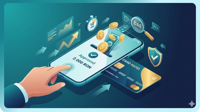 Credit online rapid aprobat pe smartphone cu bani virați instant pe un card bancar securizat.