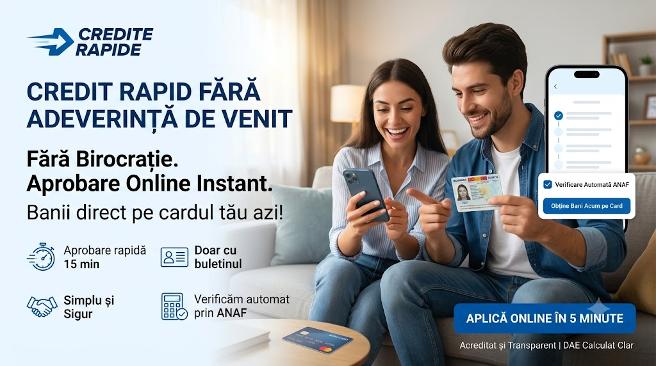 Cuplu fericit aplică online pentru un credit rapid fără adeverință de venit, folosind doar buletinul.