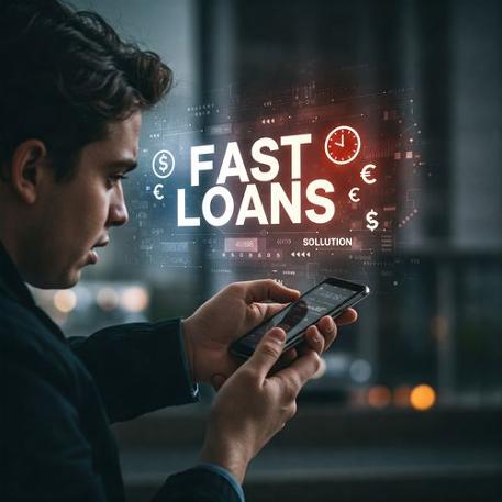 Imaginea prezintă un bărbat tânăr, concentrat și ușor stresat, privind în jos la ecranul unui smartphone. În jurul imaginii smartphone-ului, se observă un ecran digital, transparent, care afișează cuvintele