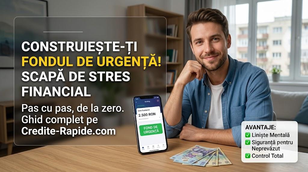 Bărbat zâmbitor cu telefon afișând un fond de urgență în contul de economii