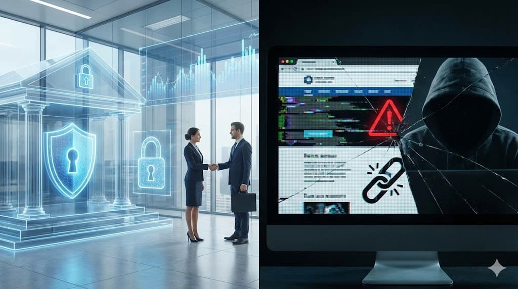 Imagine split: IFN serios cu securitate digitală vs. site fantomă cu hacker și semne de alarmă în 2025.