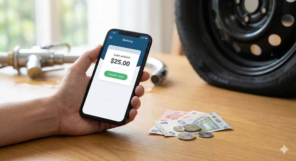 Aplicație de banking pe telefon pentru un împrumut rapid de valoare mică.