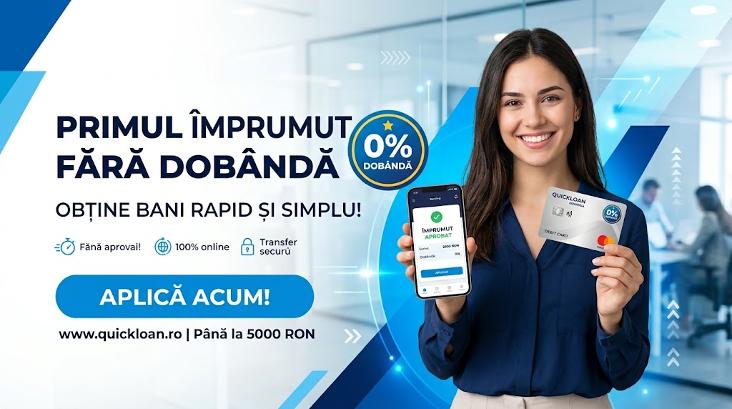Banner prim împrumut fără dobândă cu 0% dobândă, transfer rapid pe card bancar și aprobare online